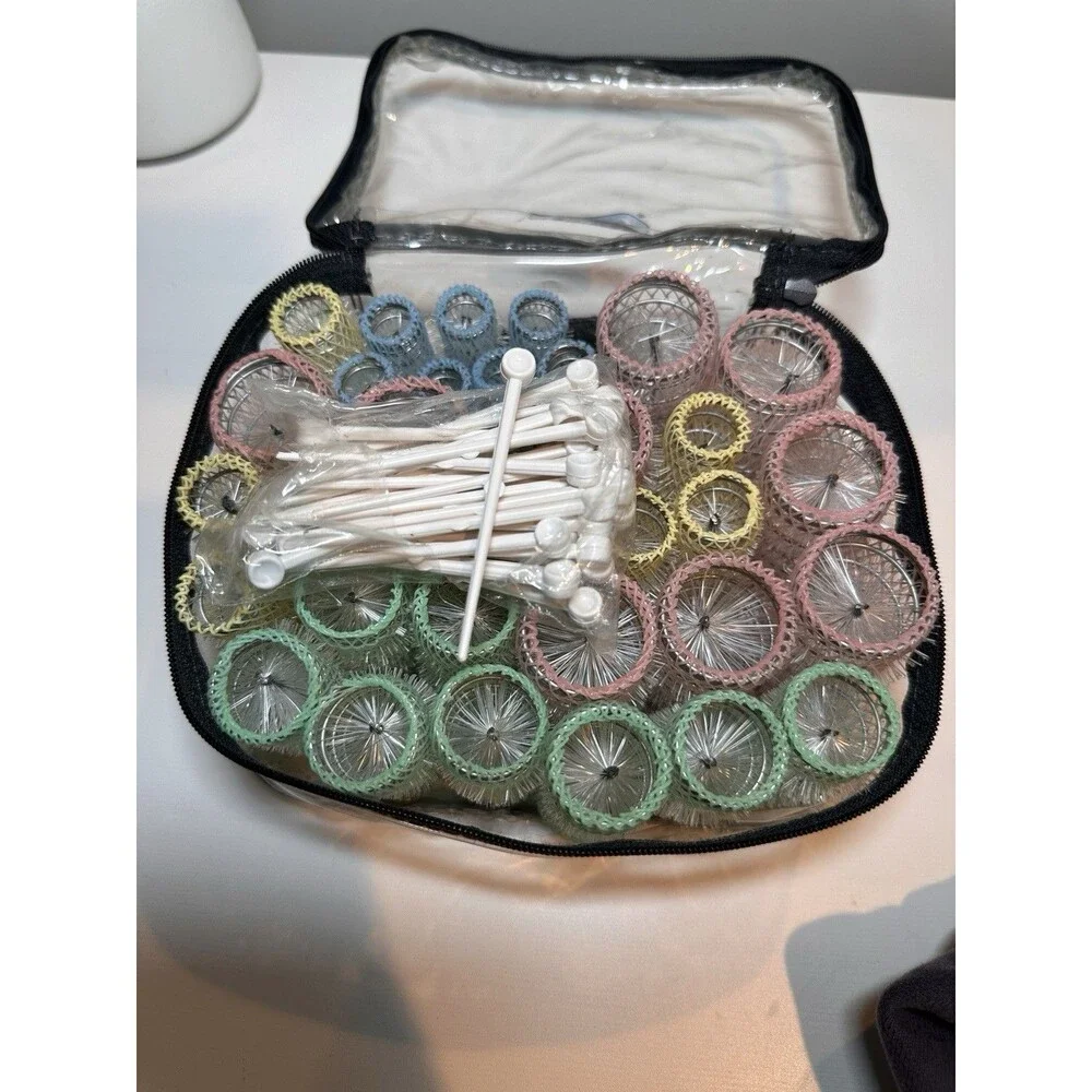 Vtg Goody 35 Pastel Color Wire Brush Mesh Hair Rollers Curlers with Picks & Case